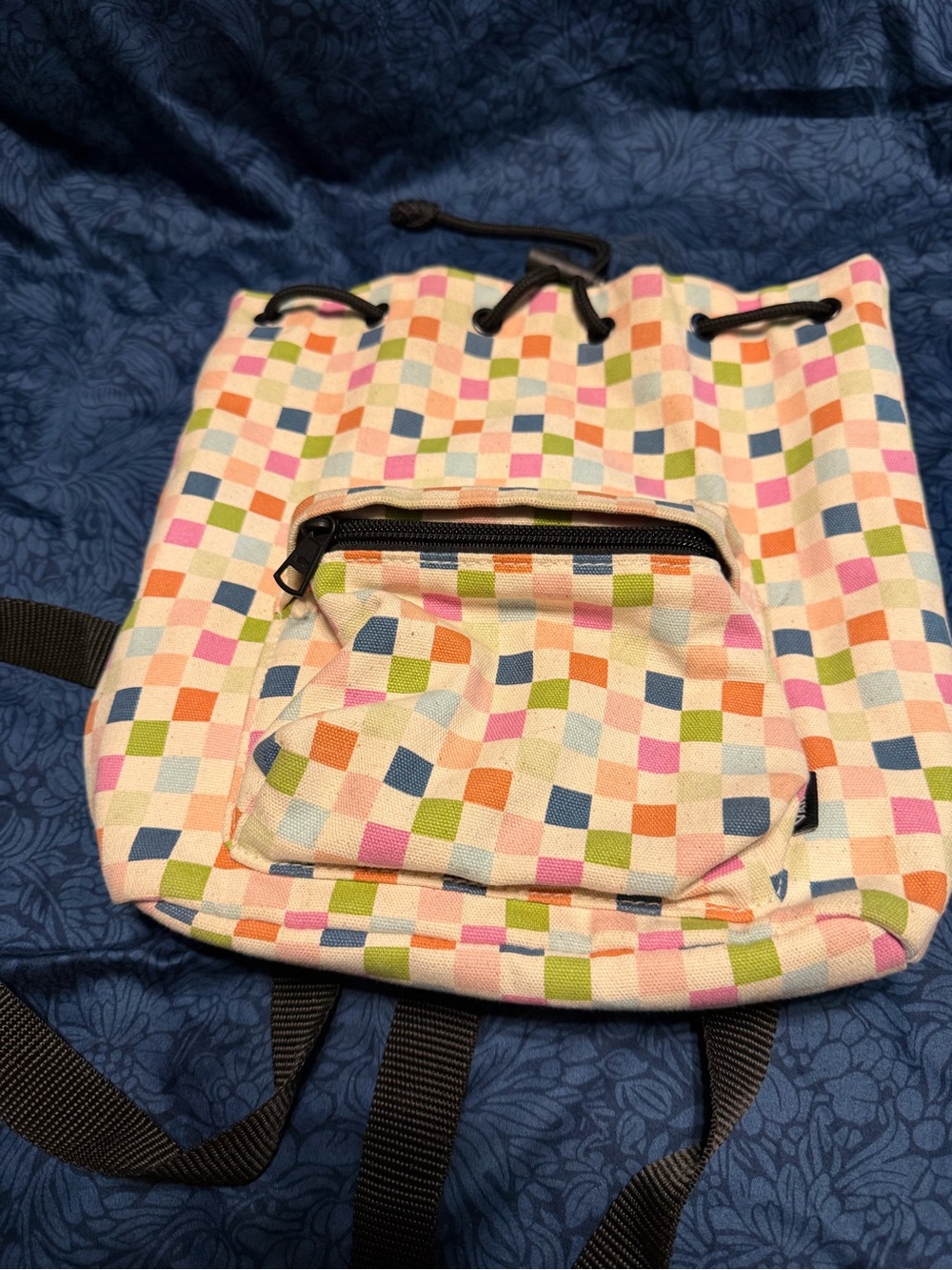Multicolor Checkered Drawstring Backpack - Women